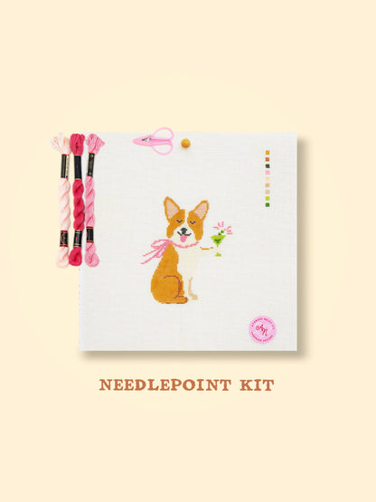 Corgi with Champagne Needlepoint Kit