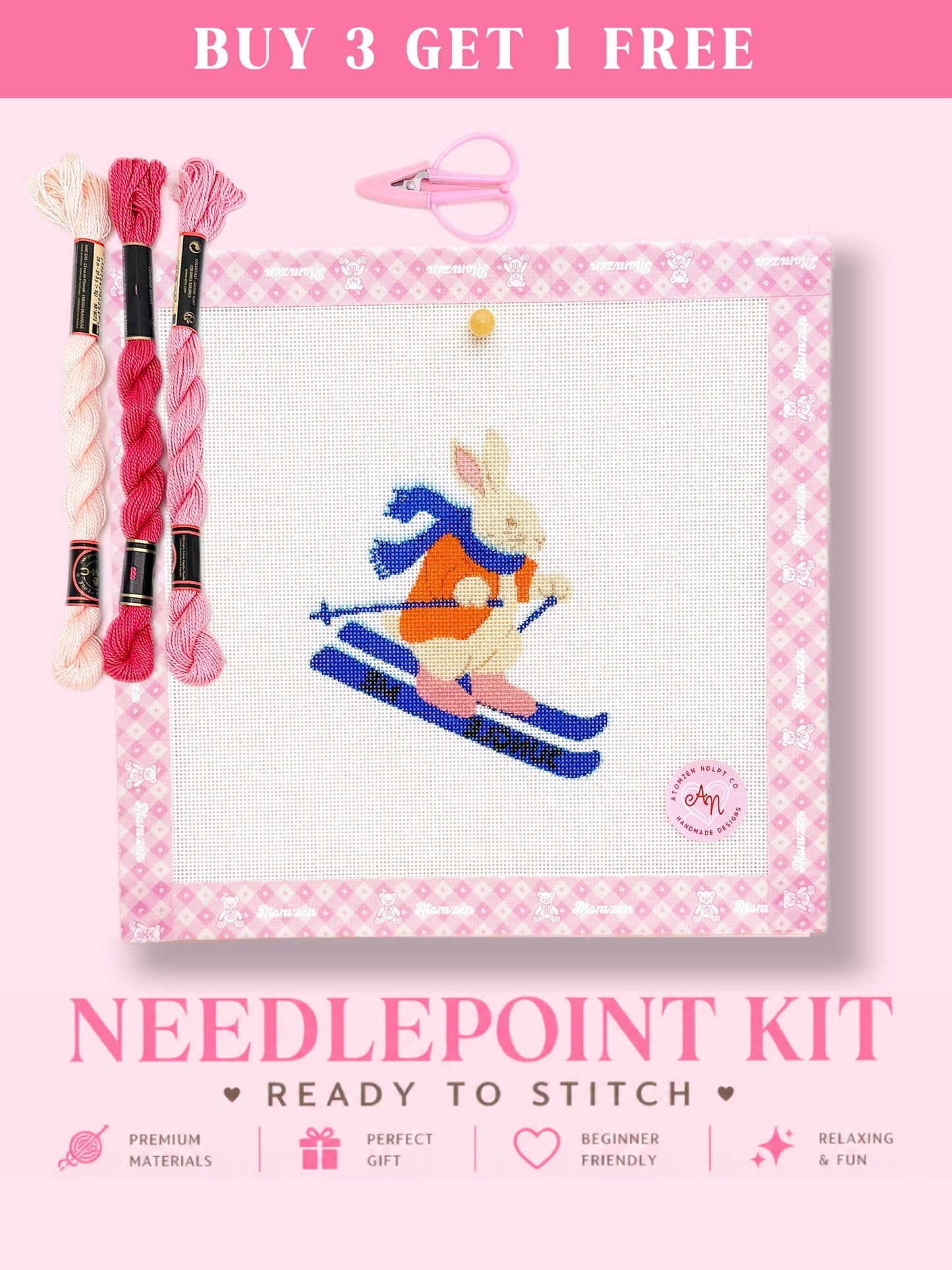 Skiing Bunny Needlepoint Kit