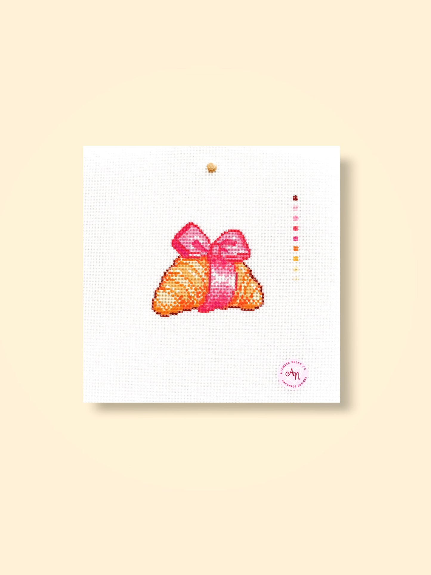 Pink Bow Croissant Needlepoint Kit