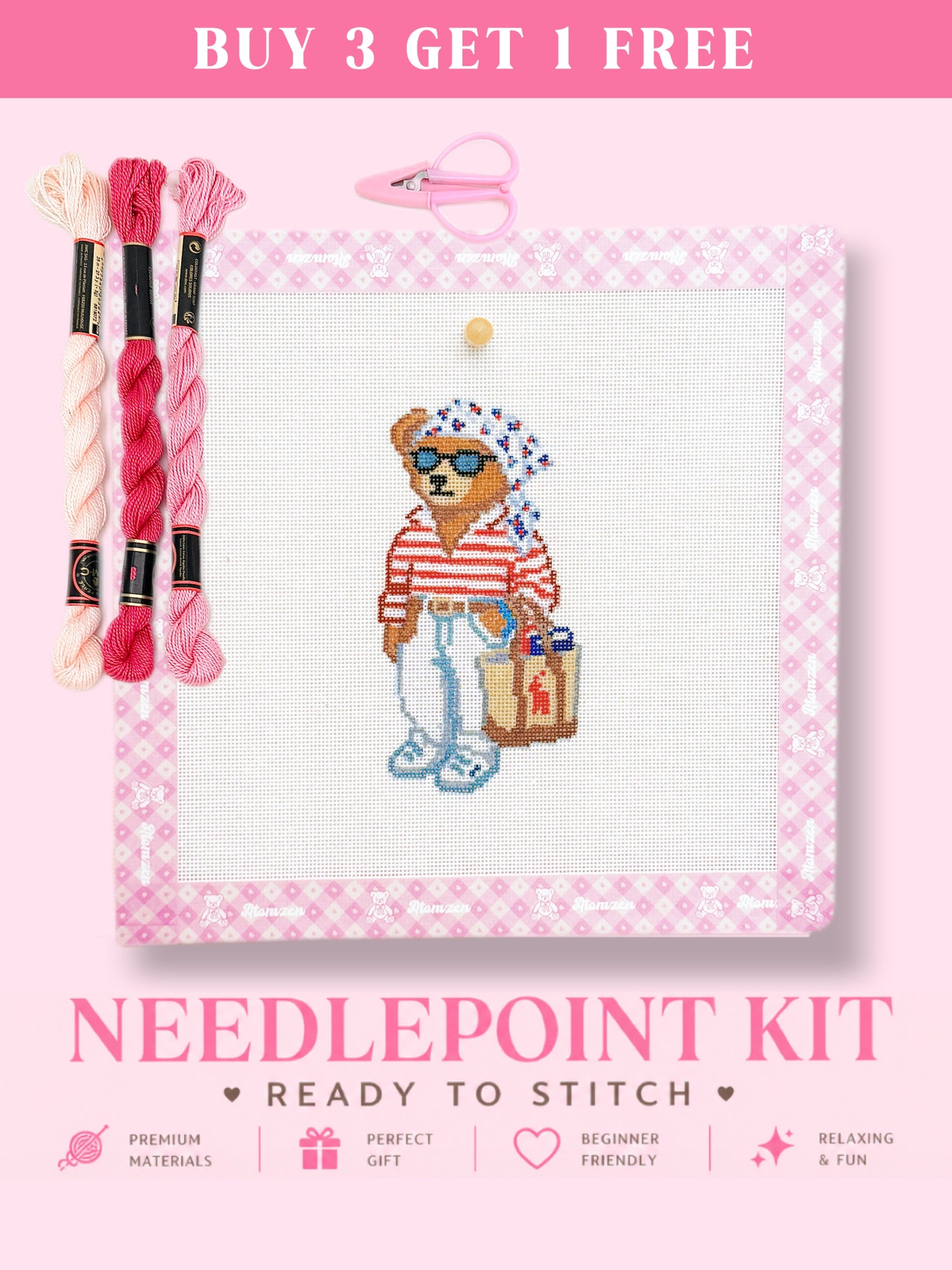 Striped shirt bear Needlepoint Kit