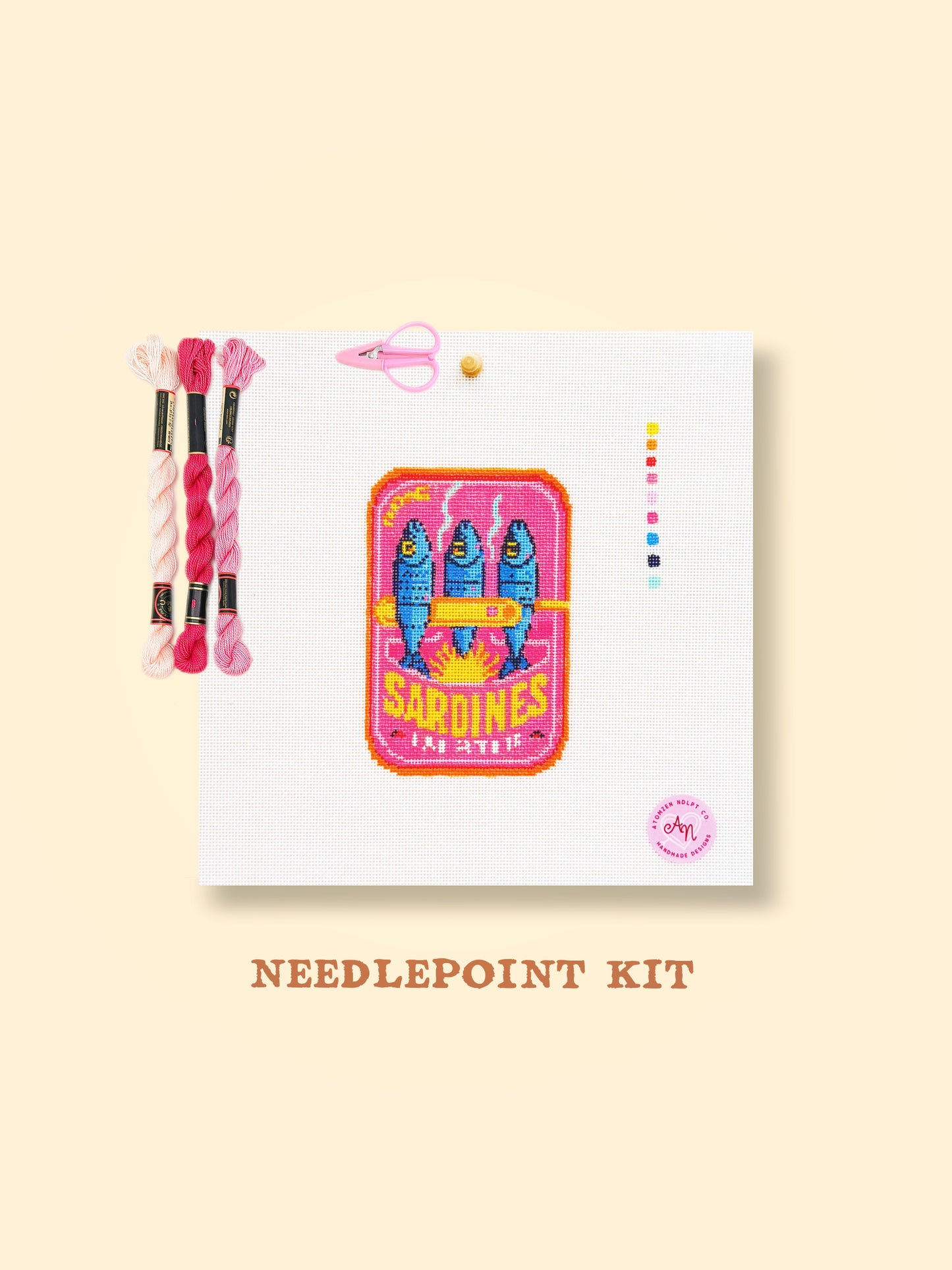 Pink Sardine Tin Needlepoint Kit