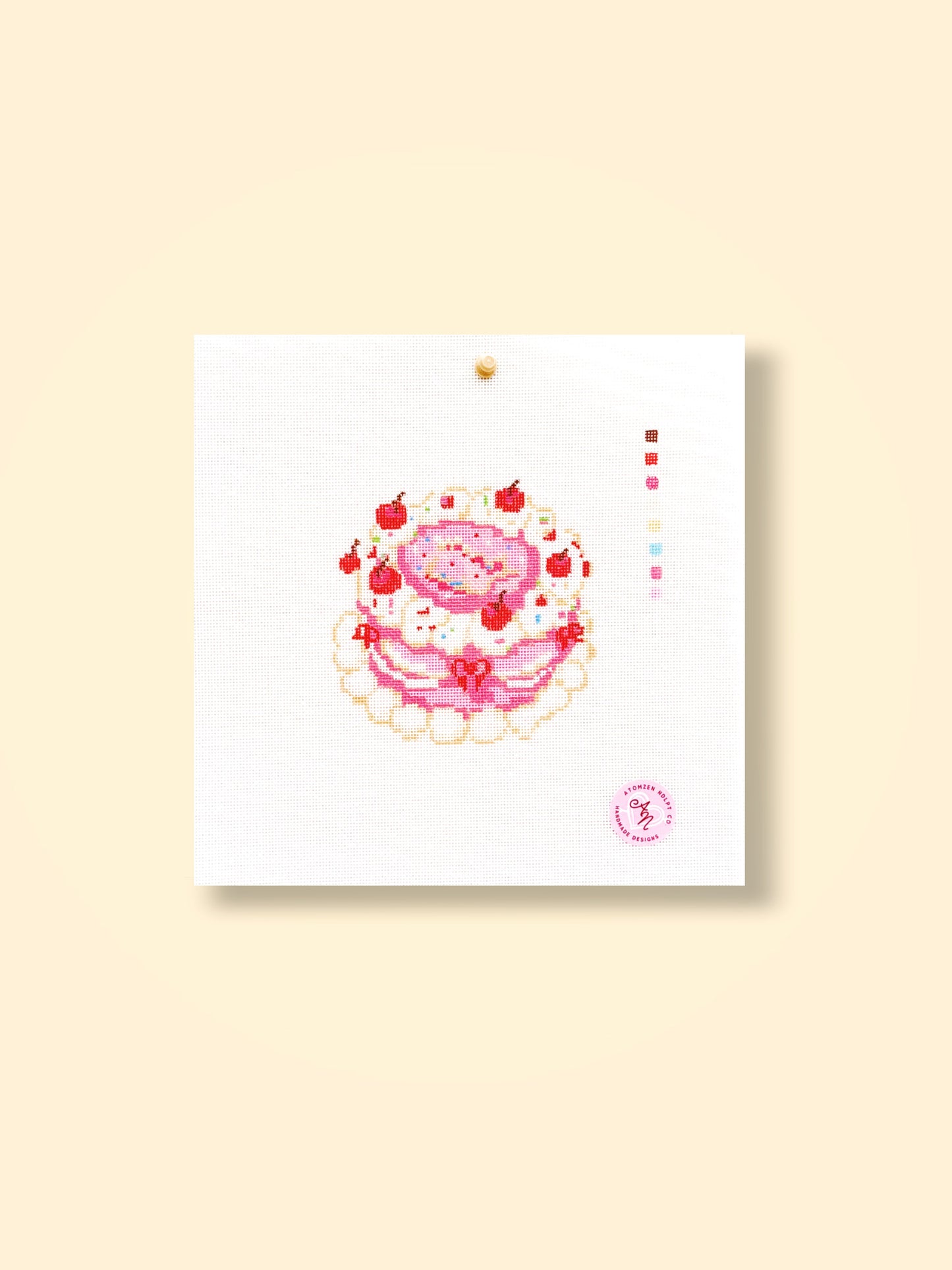 Cute Pink Birthday Cake Needlepoint Kit