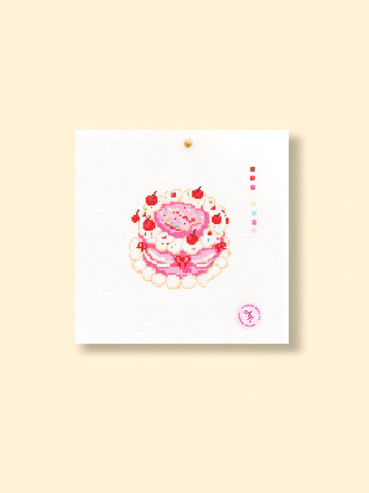 Cute Pink Birthday Cake Needlepoint Kit