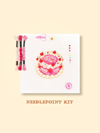 Cute Pink Birthday Cake Needlepoint Kit