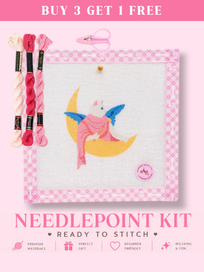 Angel Cat on Moon Needlepoint Kit