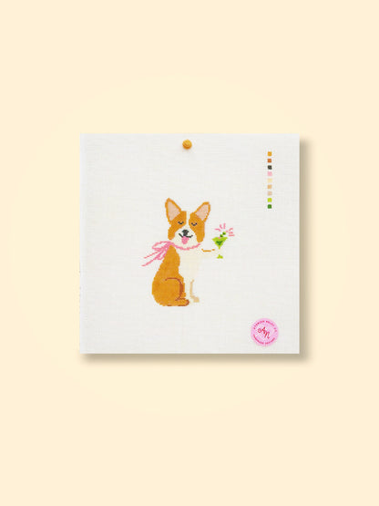 Corgi with Champagne Needlepoint Kit