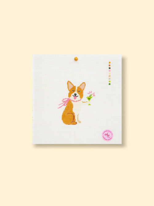 Corgi with Champagne Needlepoint Kit