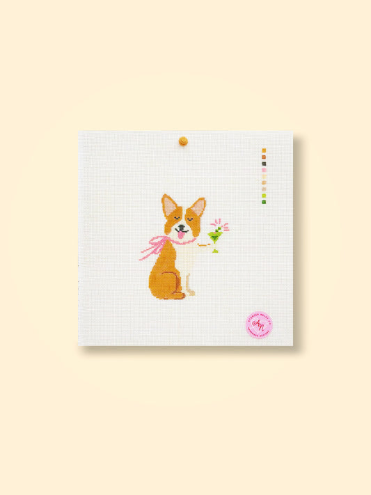 Corgi with Champagne Needlepoint Kit