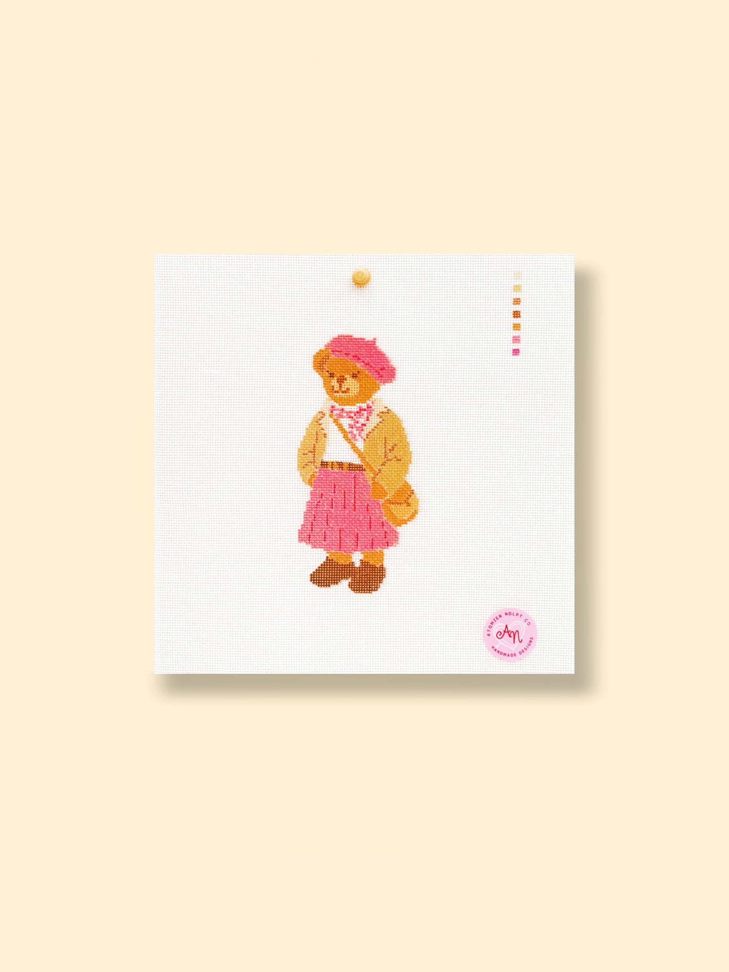 Pink Beret Bear Needlepoint Kit