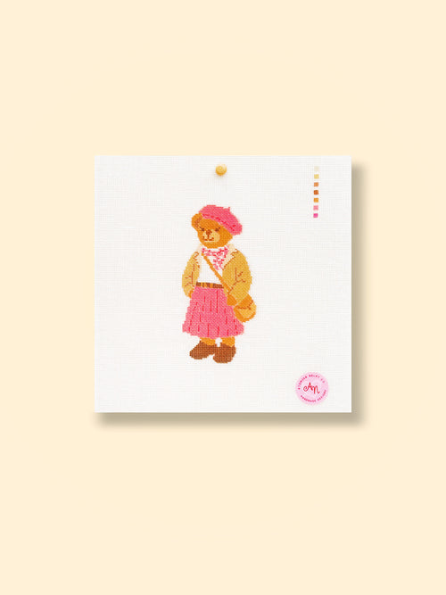 Pink Beret Bear Needlepoint Kit