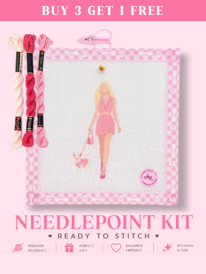 Girl Walking a Chihuahua Needlepoint Kit