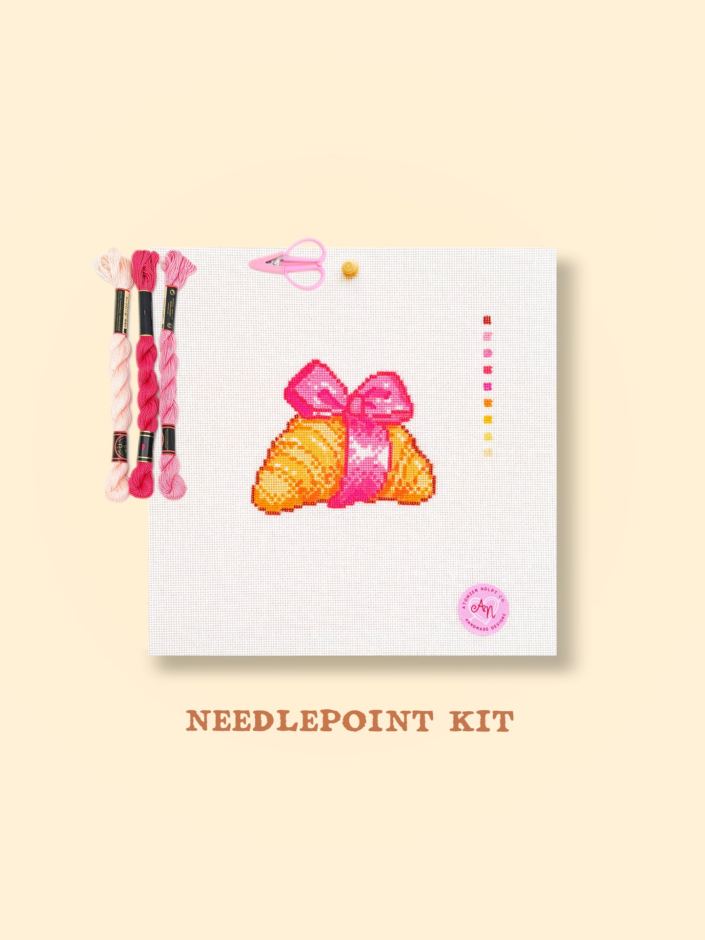 Pink Bow Croissant Needlepoint Kit