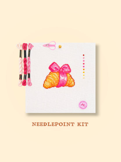 Pink Bow Croissant Needlepoint Kit